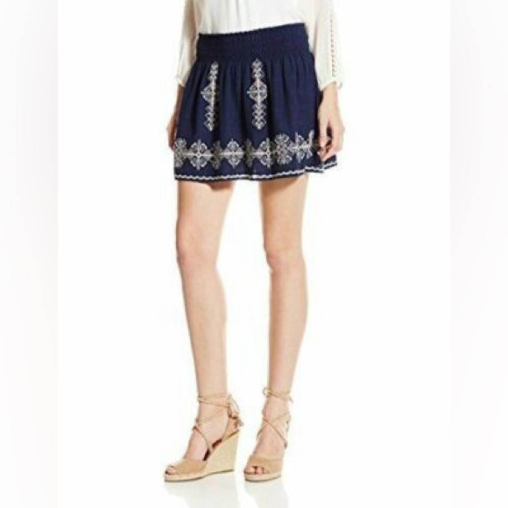 Joie Women’s Almanza Embroidered Cotton Skirt - Dark Navy Porcelain Medium